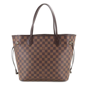 Louis Vuitton Damier Neverfull MM Tote Bag Ebene Brown Red Gold Metal Fittings